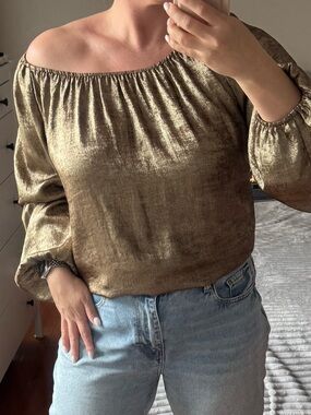 LOFT Metallic Gold Blouse Size L Shimmer Top